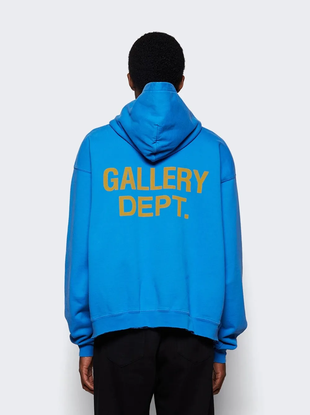 GALLERY DEPT. 90'S GD LOGO HOODIE/BLU 90's retro destroyed royal blue English hoodie Royal Blue S-XL Needs custom weaving and dyeing 500g high weight sweatshirt fabric Light fleece treatment on the inside Overall wide and comfortable Loose version Trendy and fashionable Same as the original version Washed and distressed printing Original consistent hang tag With G LOGO hanging beads/yellow triangle warning sign